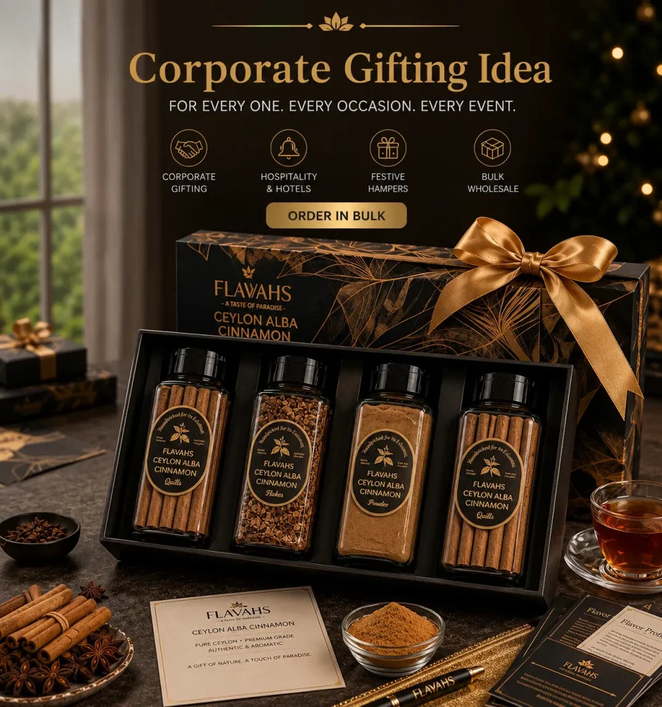 Premium corporate gifting ideas by Flavahs. Explore luxury Ceylon Alba cinnamon gift boxes